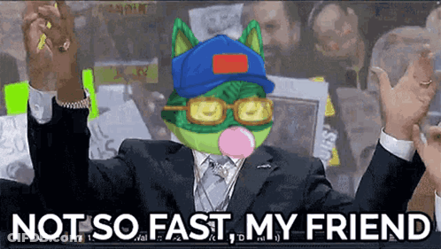 Man In Suit And Tie With Cat Blowing Bubble GIF