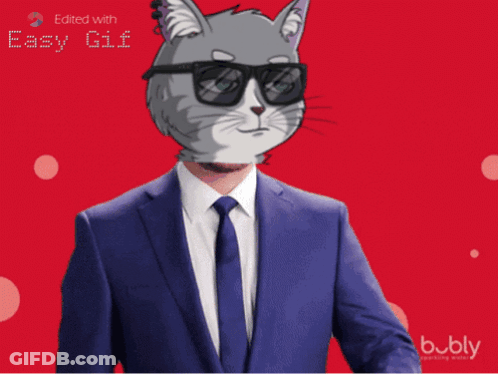 Man In Suit And Tie With Cat Head And Check GIF