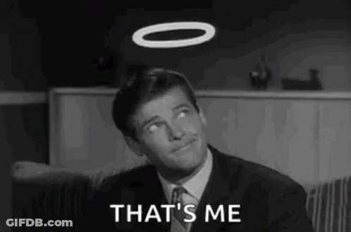 Man In Suit And Tie With Halo Saying That's Me GIF