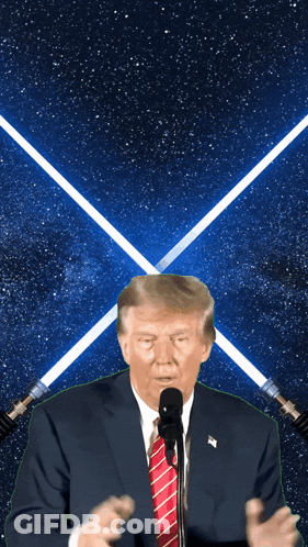 Man In Suit And Tie With Lightsabers GIF