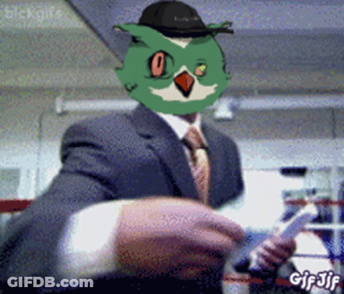 Man In Suit And Tie With Owl On Face GIF