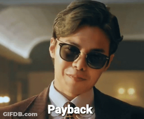 Man In Suit And Tie With Sunglasses Saying Payback GIF