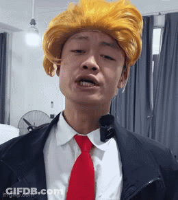 Man In Suit And Tie With Trump Wig GIF