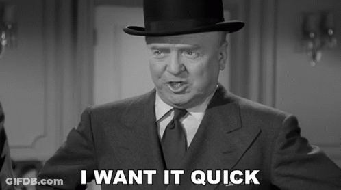 Man In Suit And Top Hat Saying I Want It Quick GIF