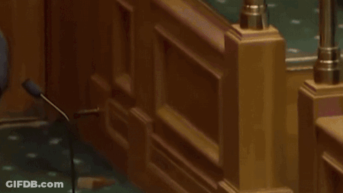 Man In Suit And Woman In Pink Shirt Sitting In Parliament GIF