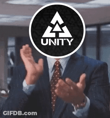 Man In Suit Applauding With Unity Logo GIF