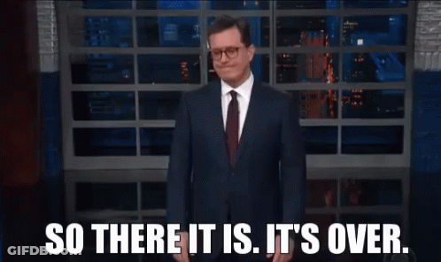 Man In Suit Arms Outstretched Says So There It Is It's Over GIF