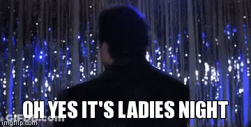 Man In Suit At Curtain Saying Oh Yes It's Ladies Night GIF