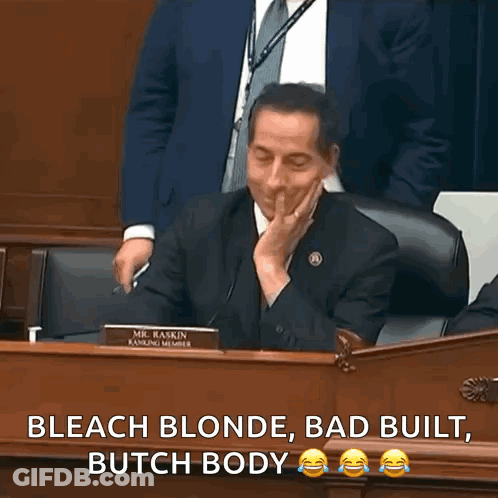 Man In Suit At Desk Bleach Blonde Bad Built Butch Body GIF