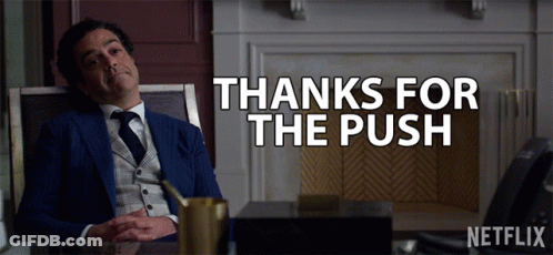 Man In Suit At Desk Saying Thanks For The Push GIF
