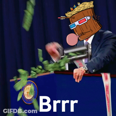 Man In Suit At Podium With Money Falling And Brrr GIF