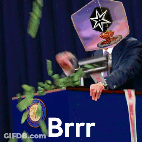 Man In Suit At Podium With Money Falling And Brrr GIF
