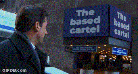 Man In Suit At The Based Cartel Sign GIF