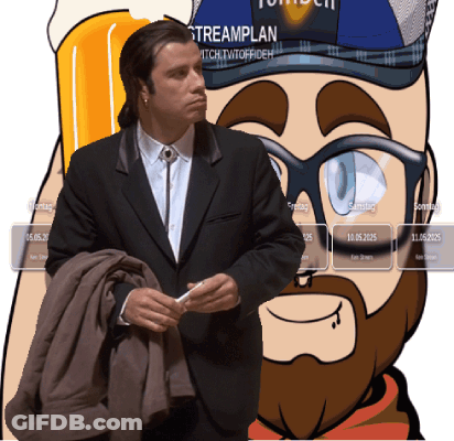 Man In Suit Before Cartoon Man With Streamplan Hat GIF