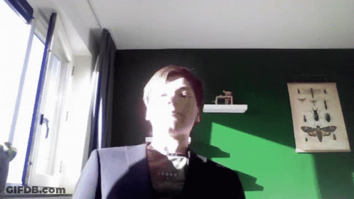 Man In Suit Before Green Insect Wall GIF