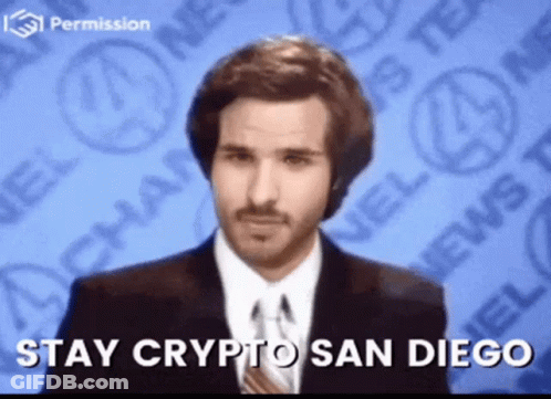 Man In Suit Before Stay Crypto San Diego Sign GIF