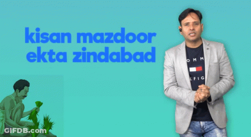 Man In Suit Blue Background Kisan Mazdoor Ekta Zindabad GIF