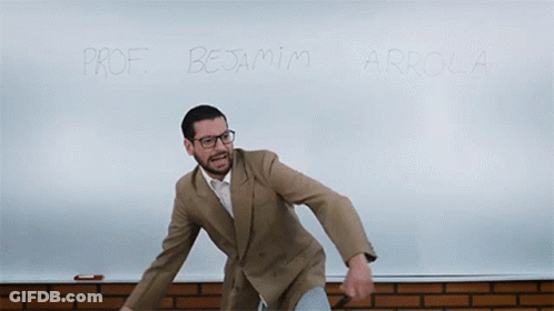 Man In Suit Board Says Prof. Benjamin Arrola GIF