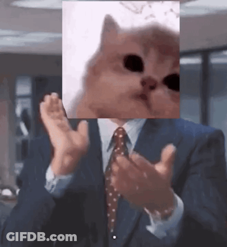 Man In Suit Clapping With Cat Face GIF