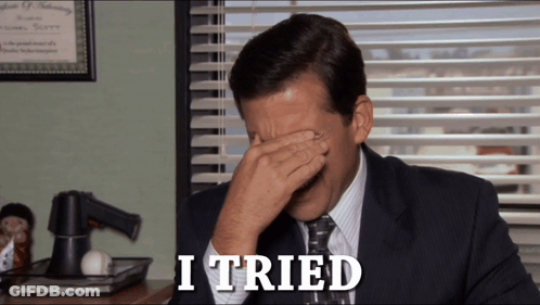 Man In Suit Covering Face Saying I Tried GIF