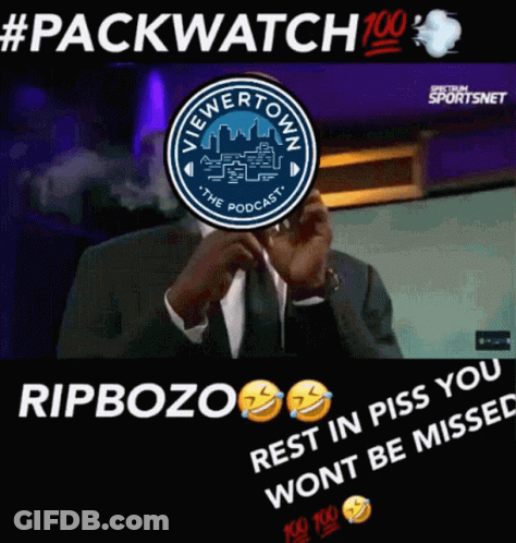 Man In Suit Covering Face With Viewertown Podcast Logo GIF