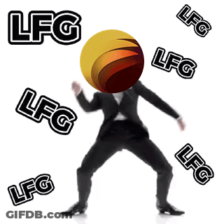 Man In Suit Dancing With Ball Saying LFG GIF