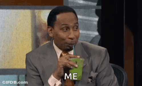 Man In Suit Drinking Green Smoothie Saying Me GIF