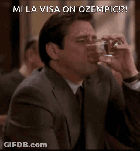 Man In Suit Drinking Mi La Visa On Ozempic GIF
