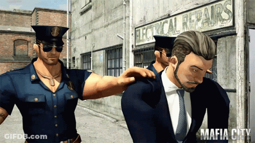 Man In Suit Escorted By Two Police Officers GIF