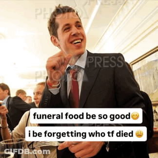 Man In Suit Funeral Food Be So Good GIF