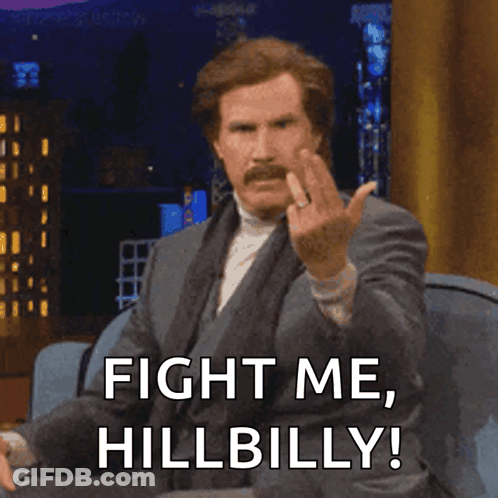 Man In Suit Giving Middle Finger Says Fight Me Hillbilly GIF
