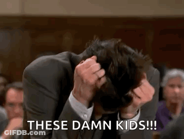 Man In Suit Hands In Hair Saying These Damn Kids GIF