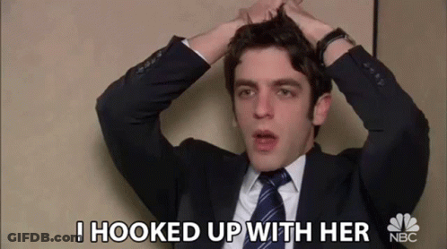 Man In Suit Hands In Hair Says I Hooked Up With Her GIF