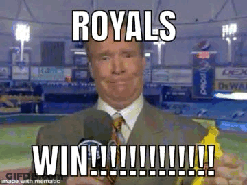 Man In Suit Holding Banana Saying Royals Win GIF