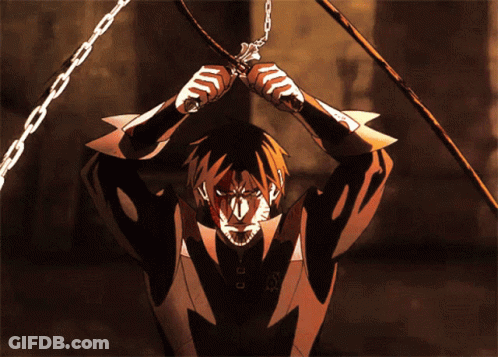Man In Suit Holding Chain And Sword GIF