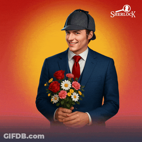 Man In Suit Holding Flowers GIF