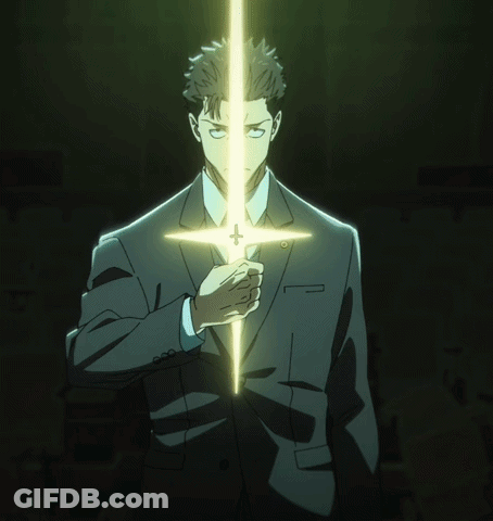 Man In Suit Holding Glowing Cross GIF