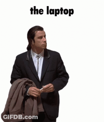 Man In Suit Holding Jacket Over Shoulder Laptop Above GIF