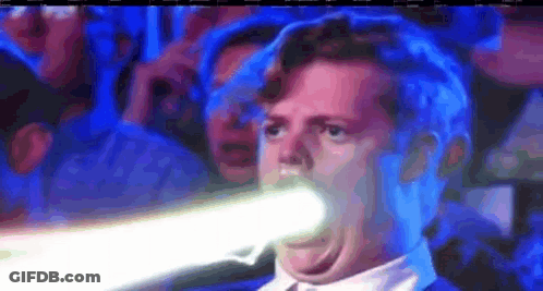 Man In Suit Holding Light Beam In Mouth GIF