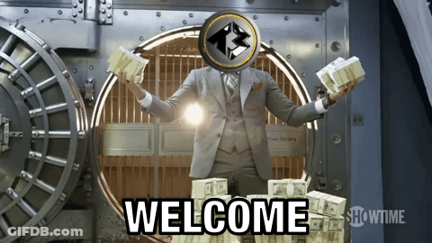 Man In Suit Holding Money In Front Of Vault Saying Welcome Showtime GIF