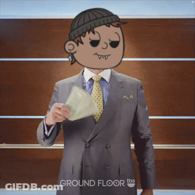 Man In Suit Holding Paper Saying Ground Floor GIF
