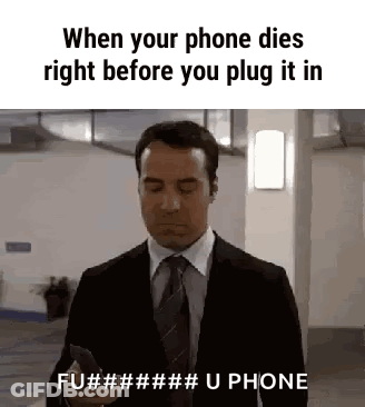 Man In Suit Holding Phone Saying When Your Phone Dies GIF
