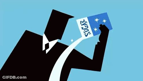 Man In Suit Holding Sugar Box GIF