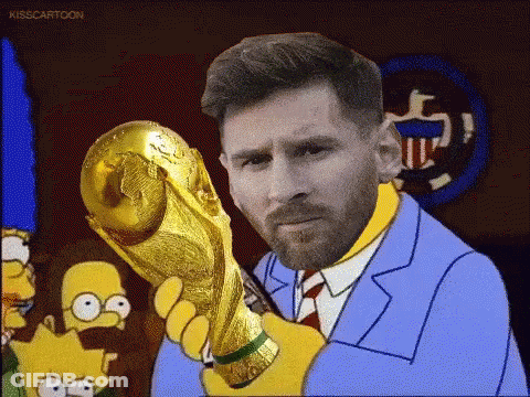 Man In Suit Holding Trophy With Simpsons Characters GIF