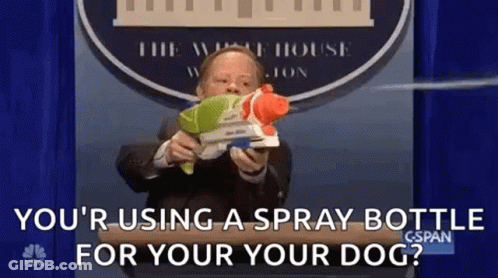 Man In Suit Holding Water Gun Asking About Dog GIF