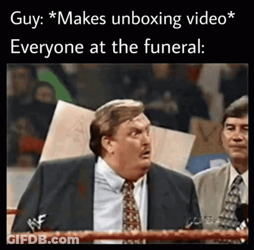 Man In Suit In Boxing Ring Says Guy Makes Unboxing Video Everyone At The Funeral GIF