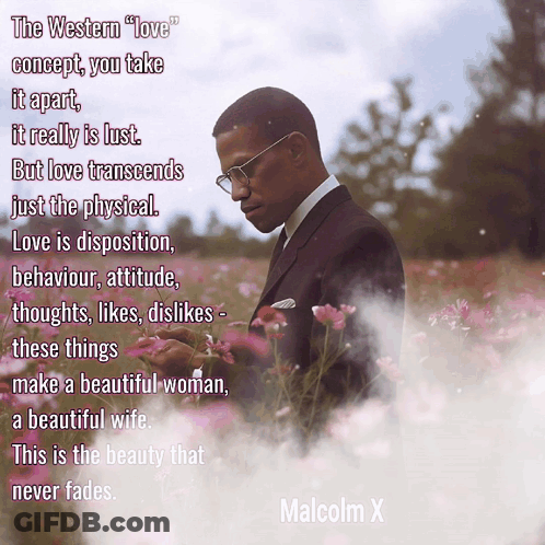 Man In Suit In Flower Field With Malcolm X Quote GIF