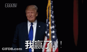 Man In Suit In Front Of American Flag With Chinese Writing GIF