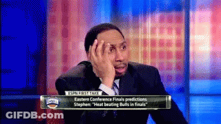 Man In Suit In Front Of Eastern Conference Finals Predictions Screen GIF