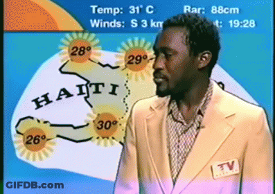 Man In Suit In Front Of Haiti Weather Map GIF